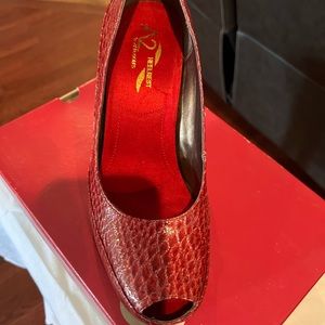 Red peep toe heels by Aerosole A2.
